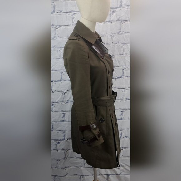 Burberry Queensborough Trench Coat Jacket Army Green Garbardine Mid-Length 4 US - Picture 4 of 16